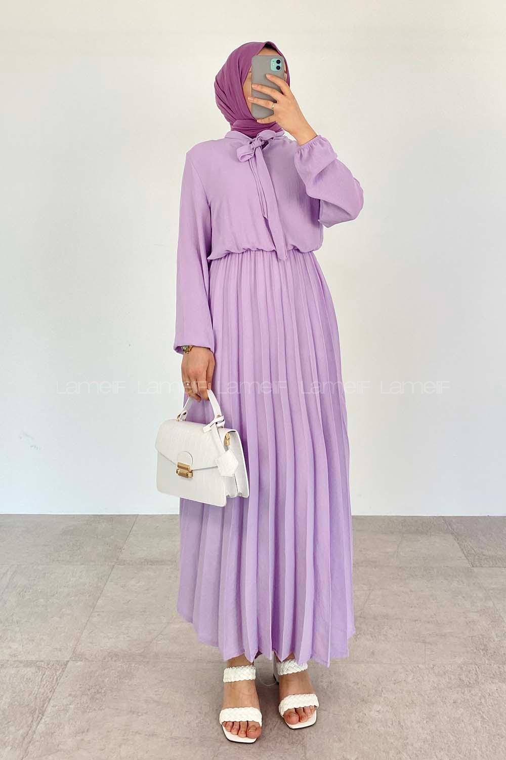 Lilac-1 Crew Neck Ayrobin Unprinted Dresess