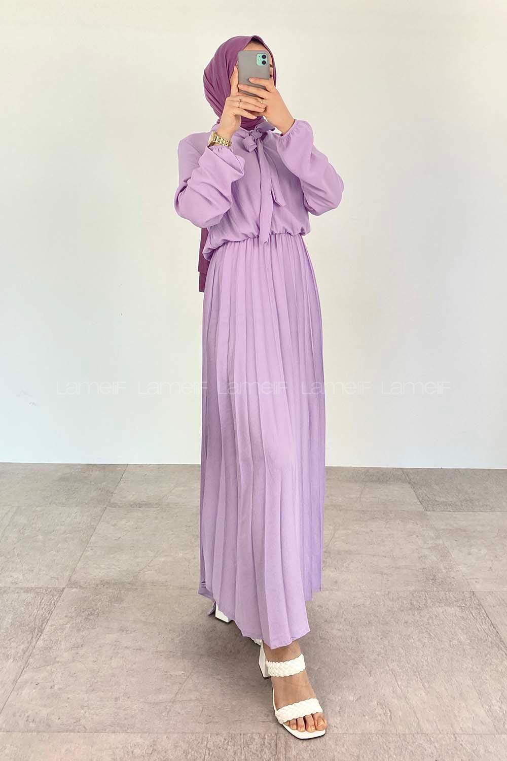 Lilac-1 Crew Neck Ayrobin Unprinted Dresess