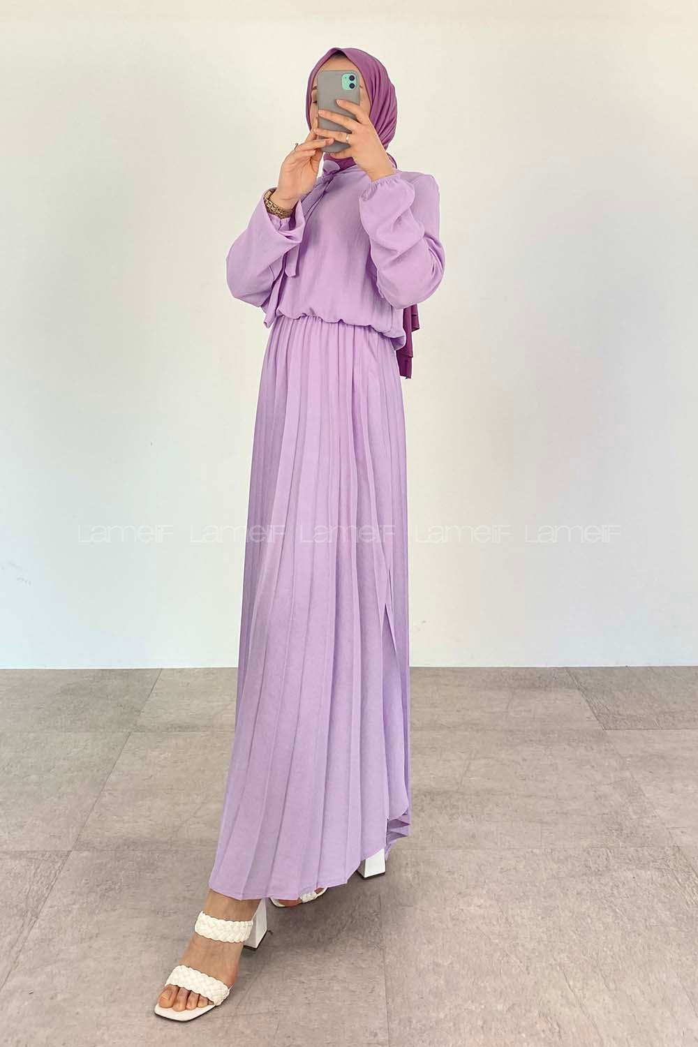 Lilac-1 Crew Neck Ayrobin Unprinted Dresess