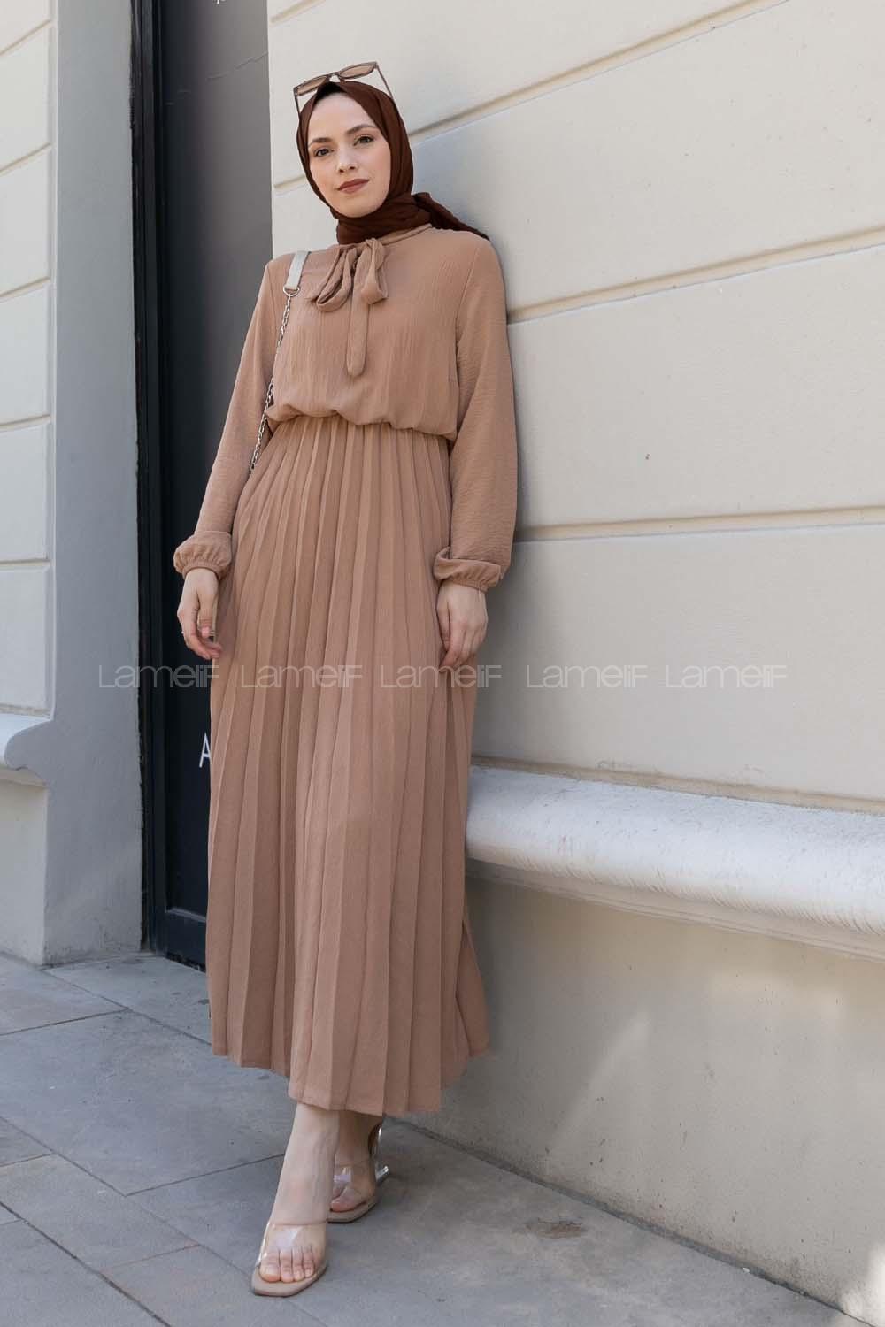 Brown With Milk Crew Neck Ayrobin Unprinted Dresess