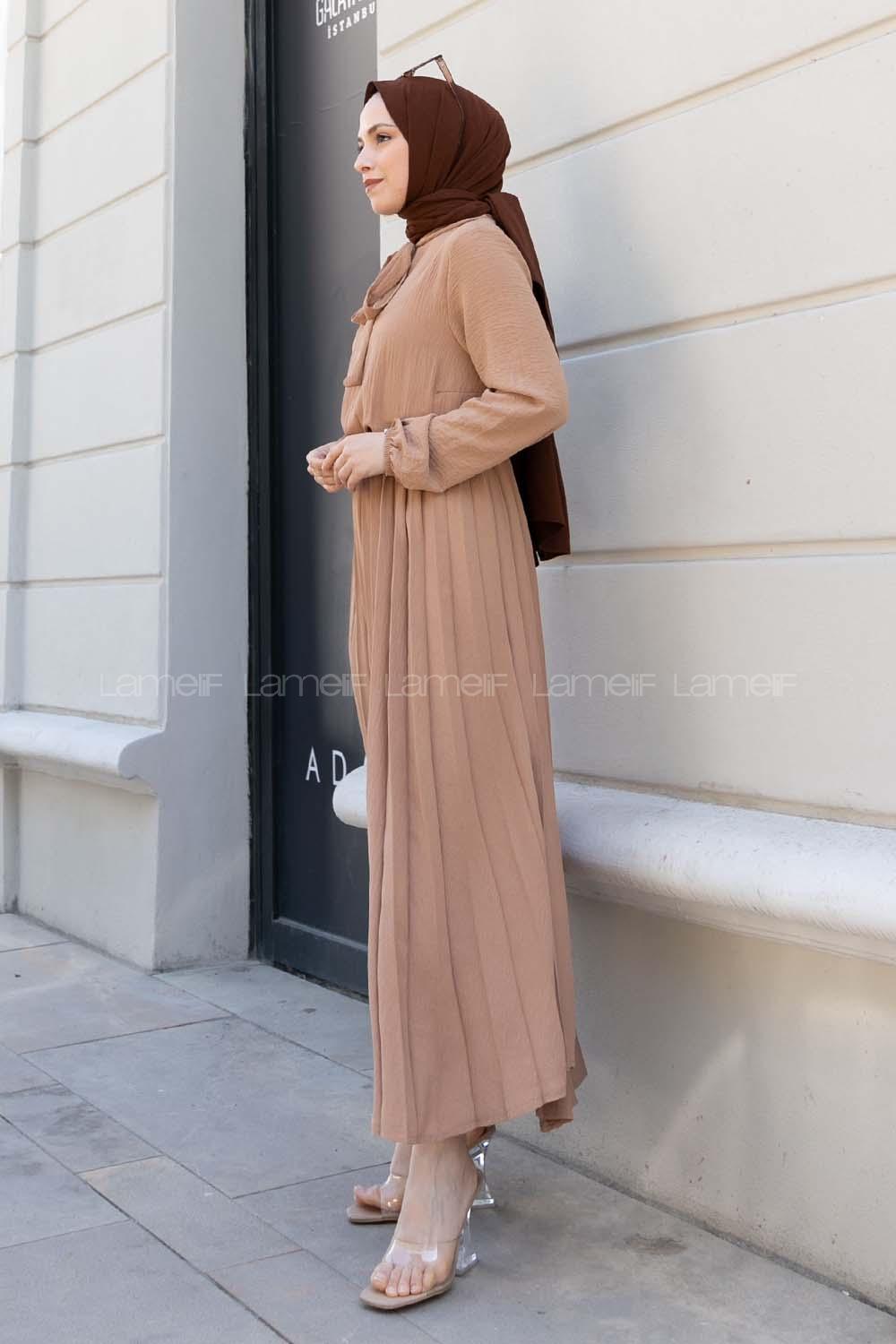 Brown With Milk Crew Neck Ayrobin Unprinted Dresess