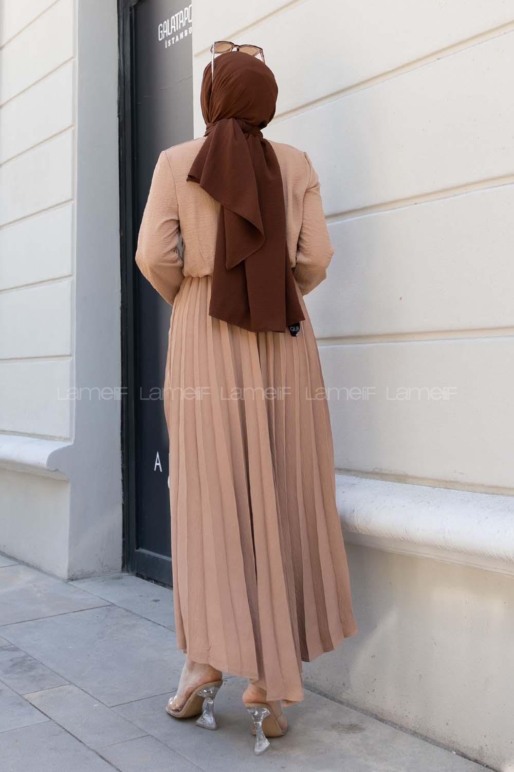 Brown With Milk Crew Neck Ayrobin Unprinted Dresess