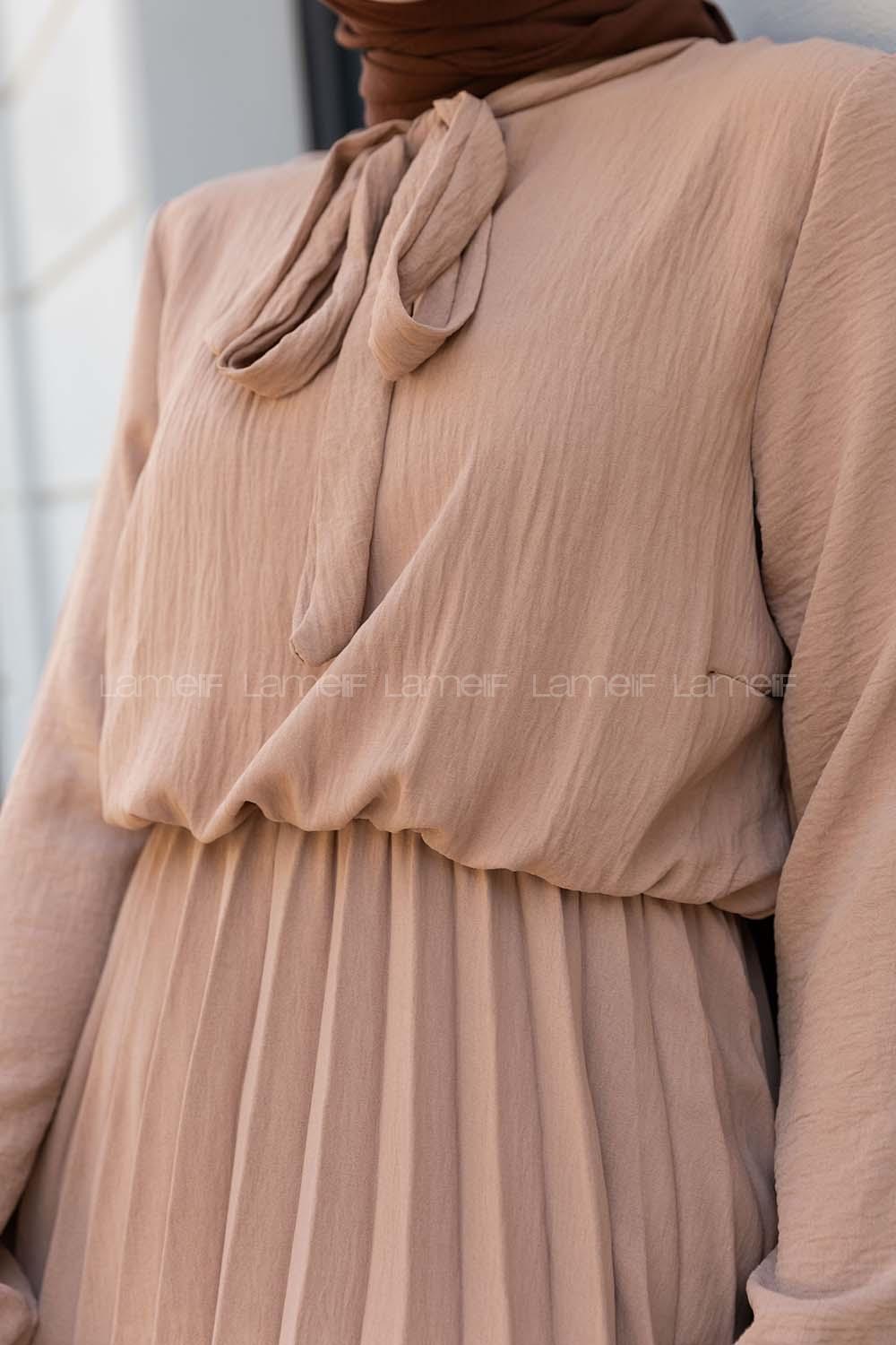 Brown With Milk Crew Neck Ayrobin Unprinted Dresess