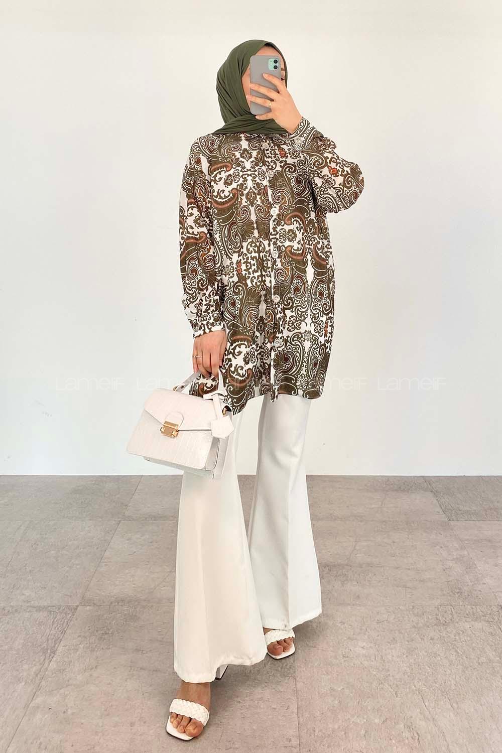 Khaki Shirt Collar Long Arm Cotton Printed Shirt