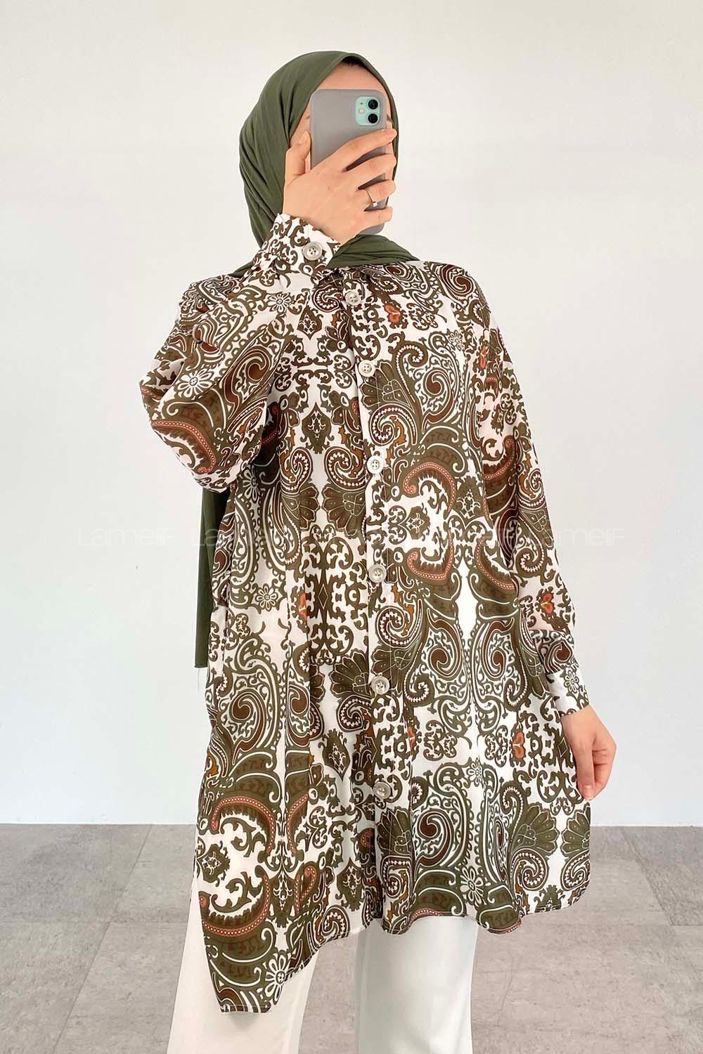 Khaki Shirt Collar Long Arm Cotton Printed Shirt