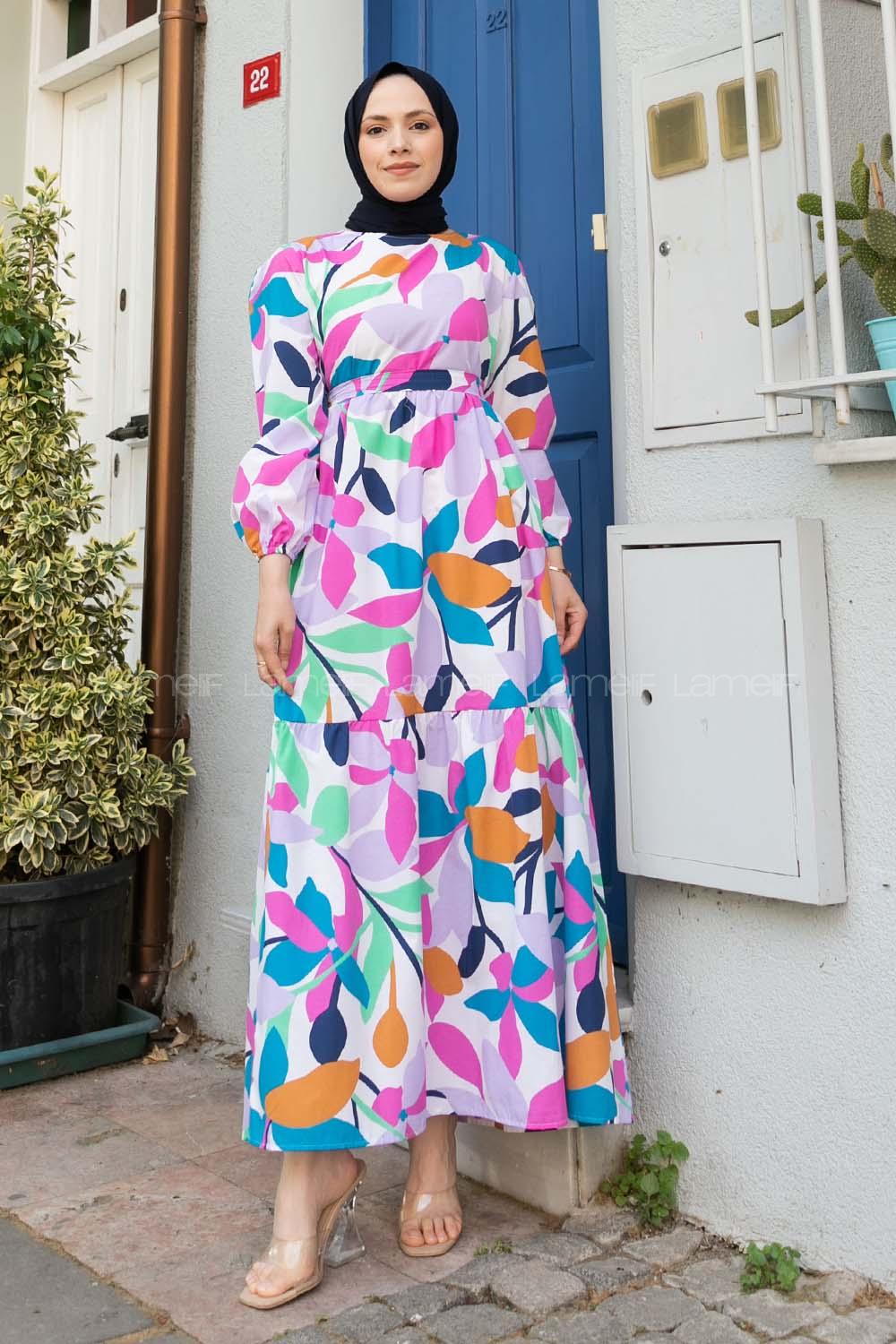 Lilac Crew Neck Cotton Printed Dresess