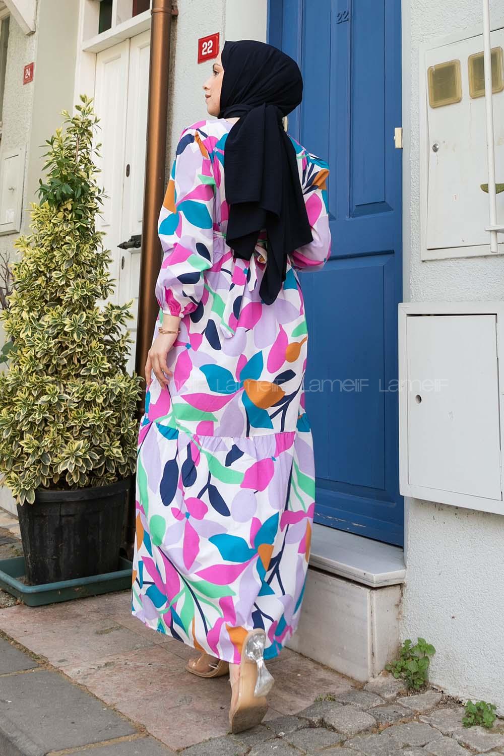 Lilac Crew Neck Cotton Printed Dresess