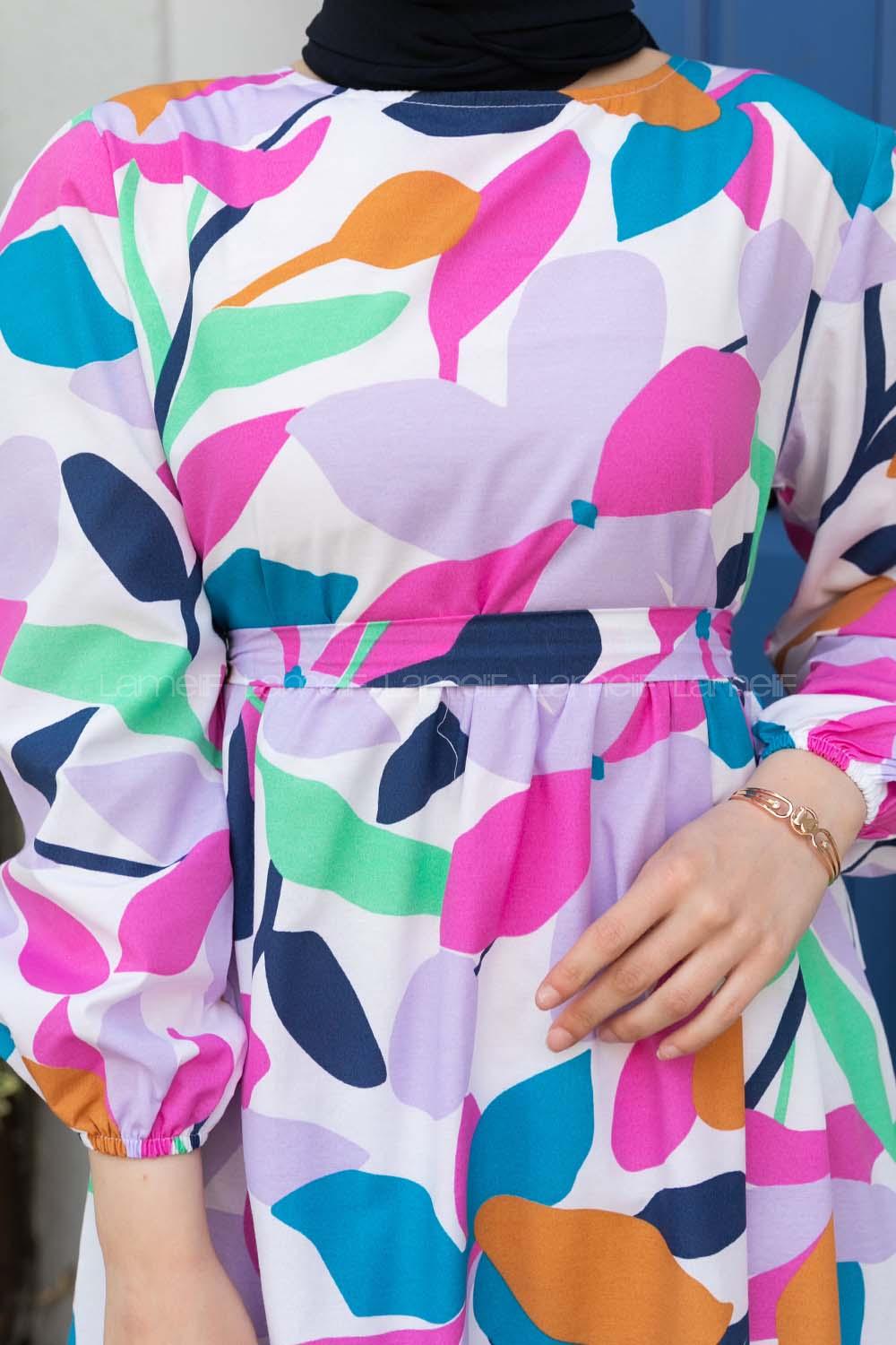 Lilac Crew Neck Cotton Printed Dresess