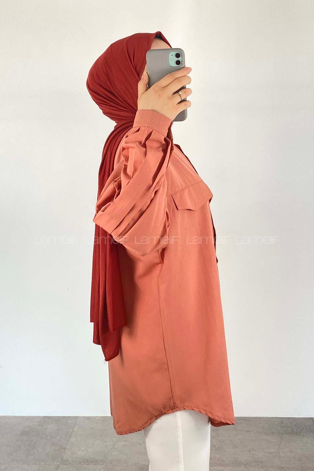 Salmon Shirt Collar Long Arm Cotton Fabric Unprinted Shirt