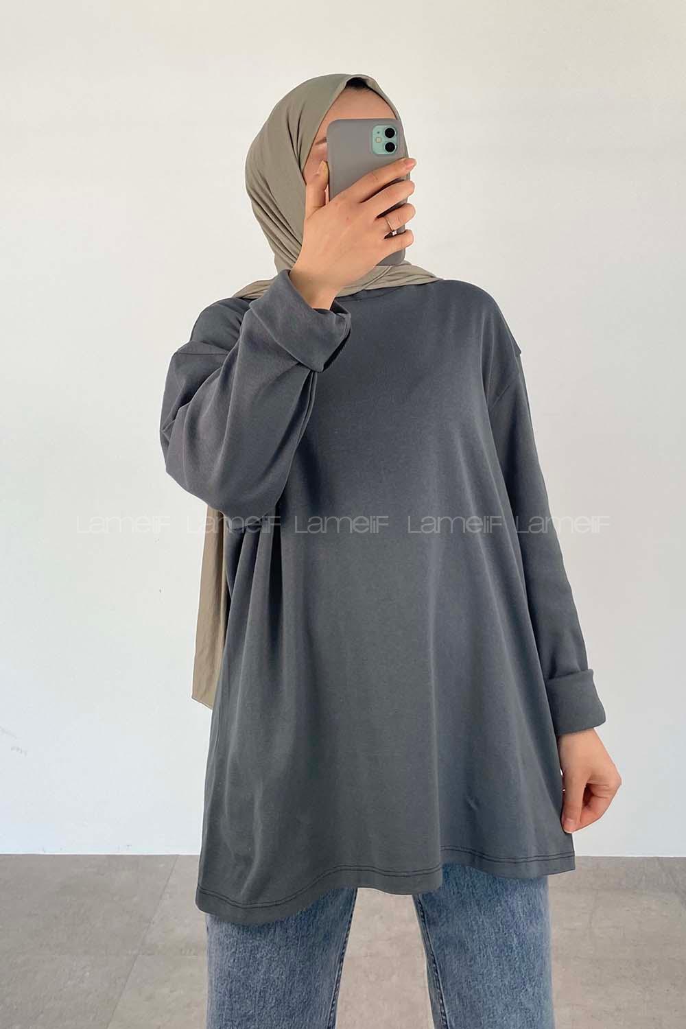 Oil Green Crew Neck Long Arm Unprinted Sweatshirt