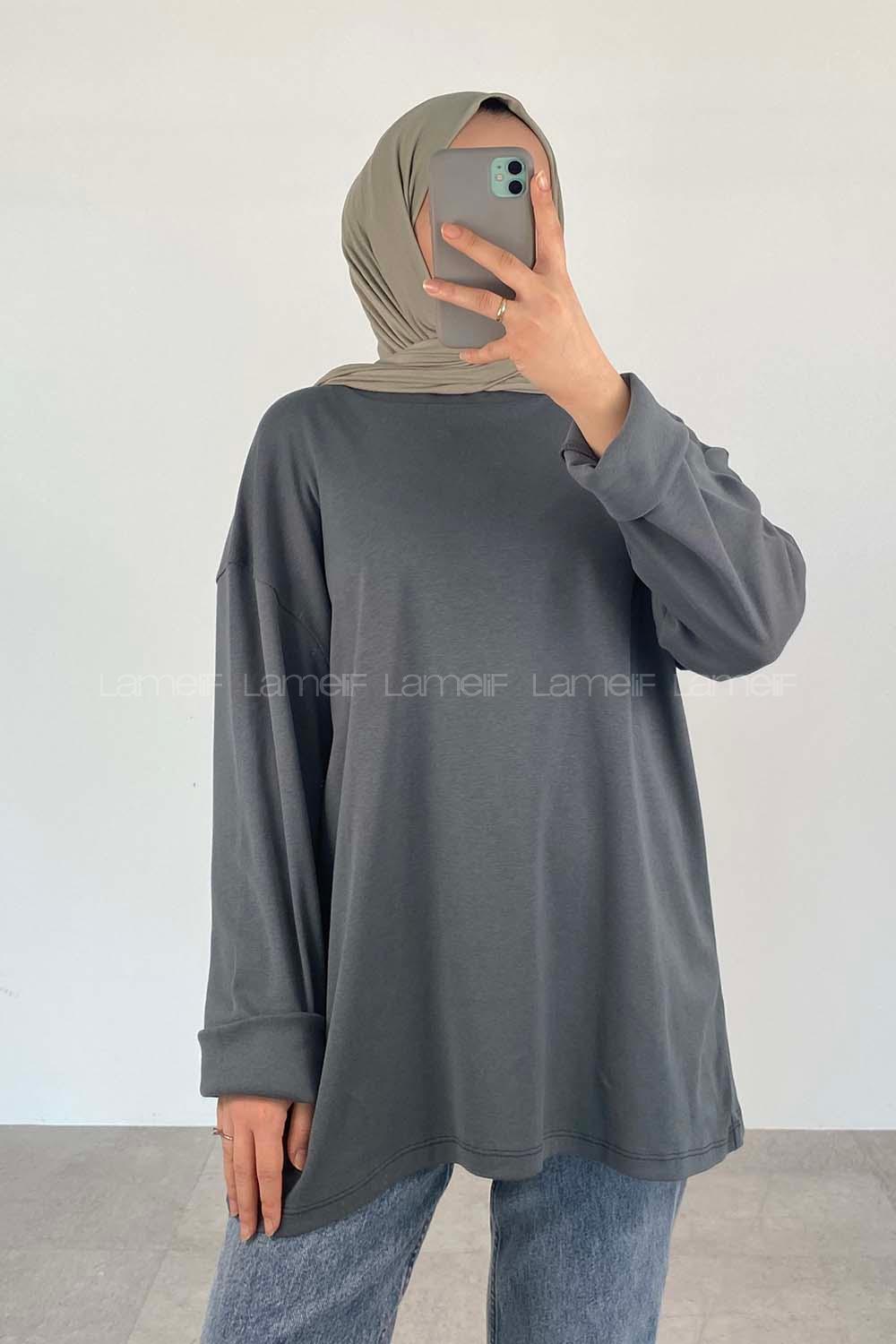Oil Green Crew Neck Long Arm Unprinted Sweatshirt