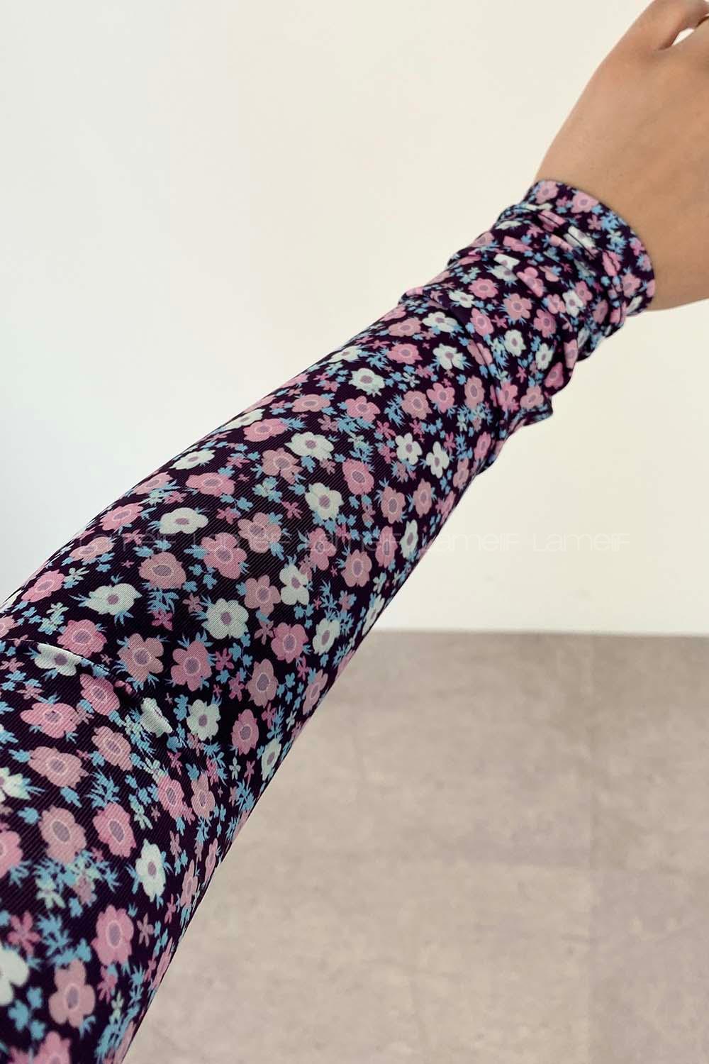 Lilac Crew Neck Long Arm Without Accessories Cotton Fabric Printed Blouse