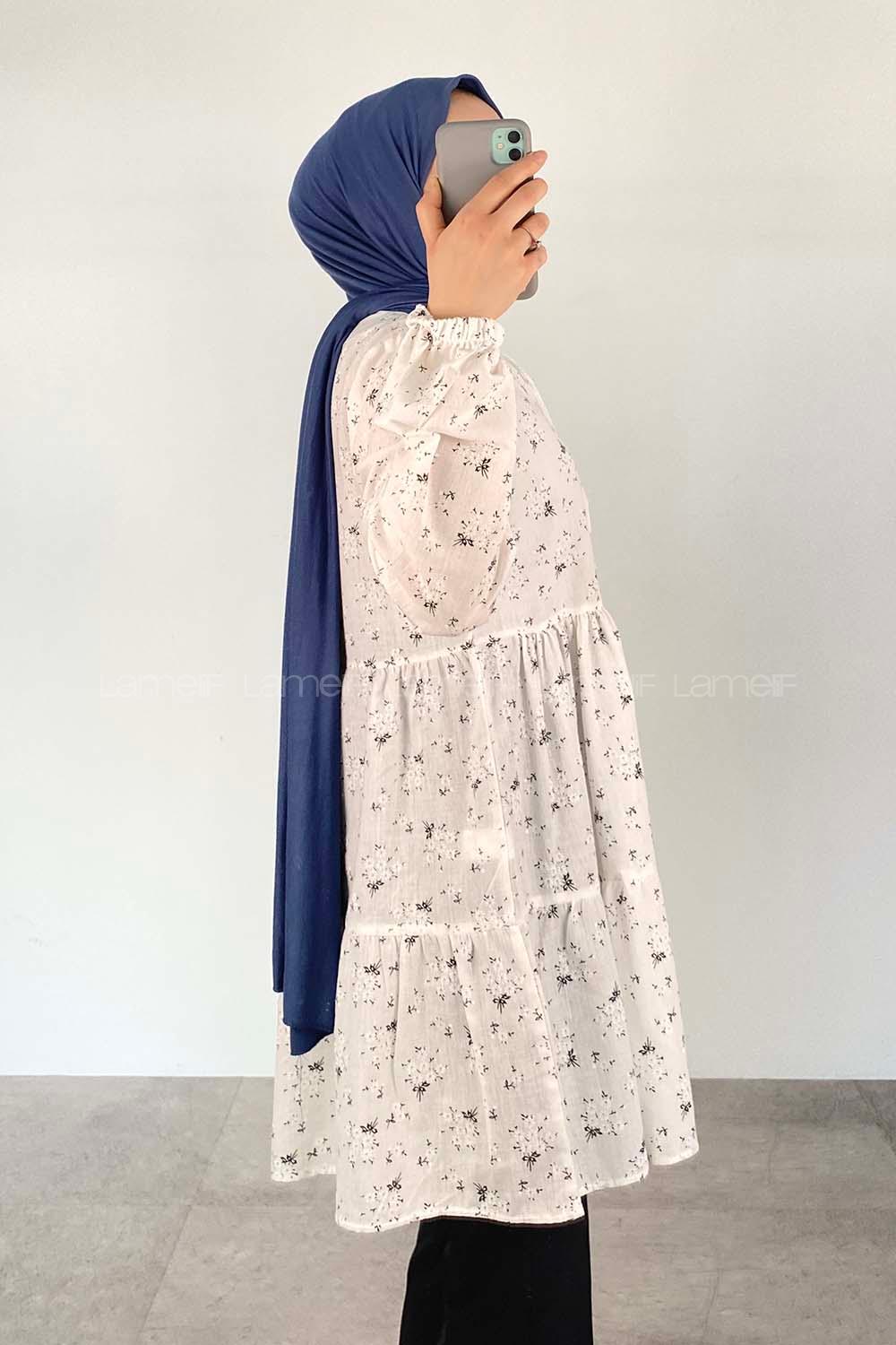 White Crew Neck Cotton Printed Tunic