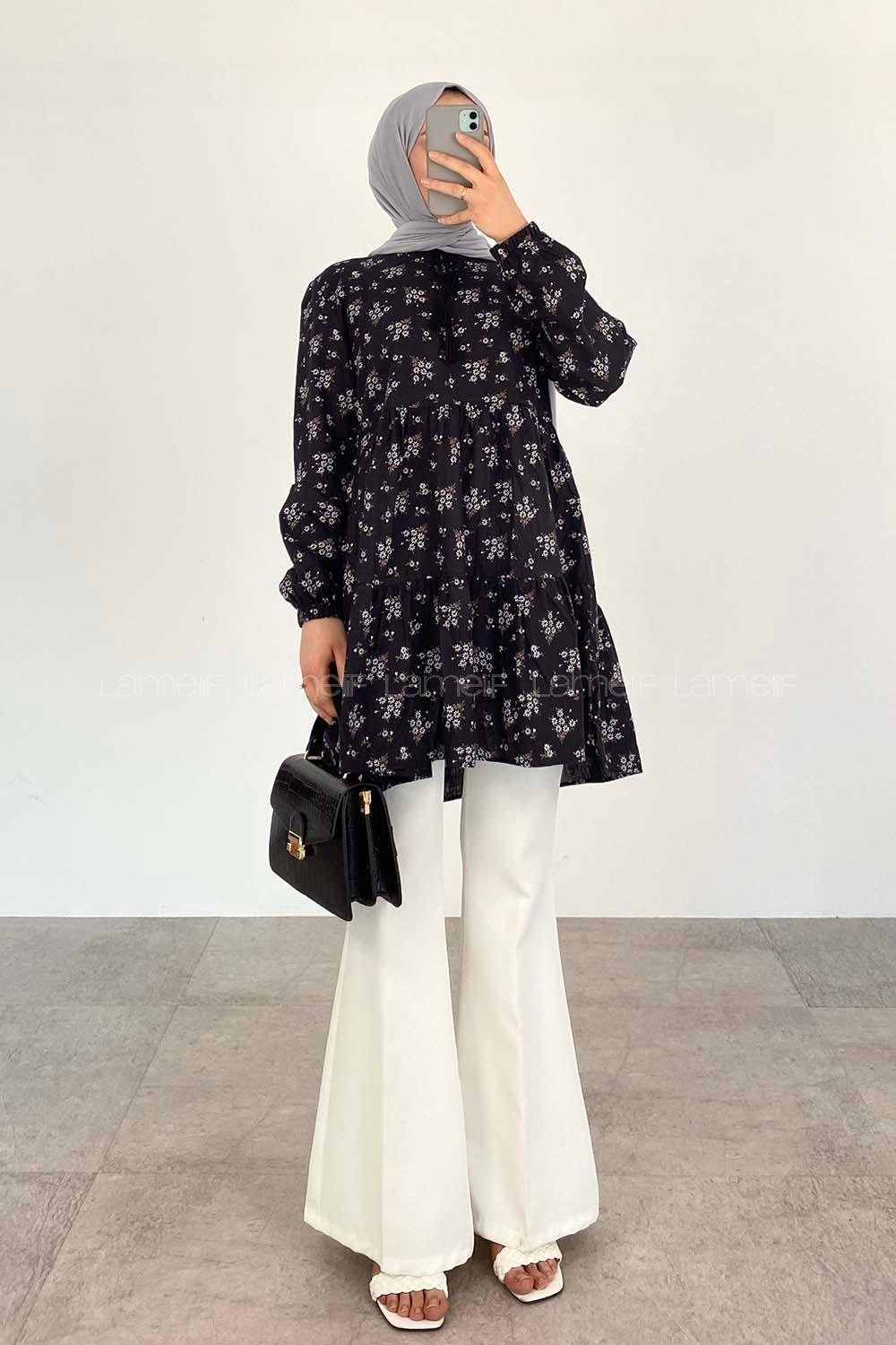 Black Crew Neck Long Arm Cotton Printed Shirt