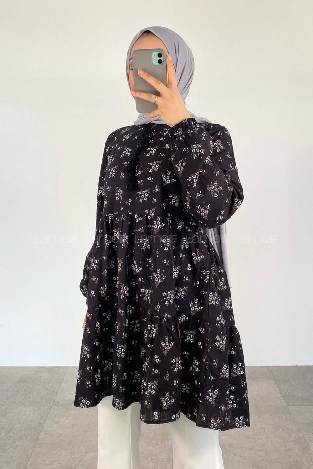 Black Crew Neck Long Arm Cotton Printed Shirt