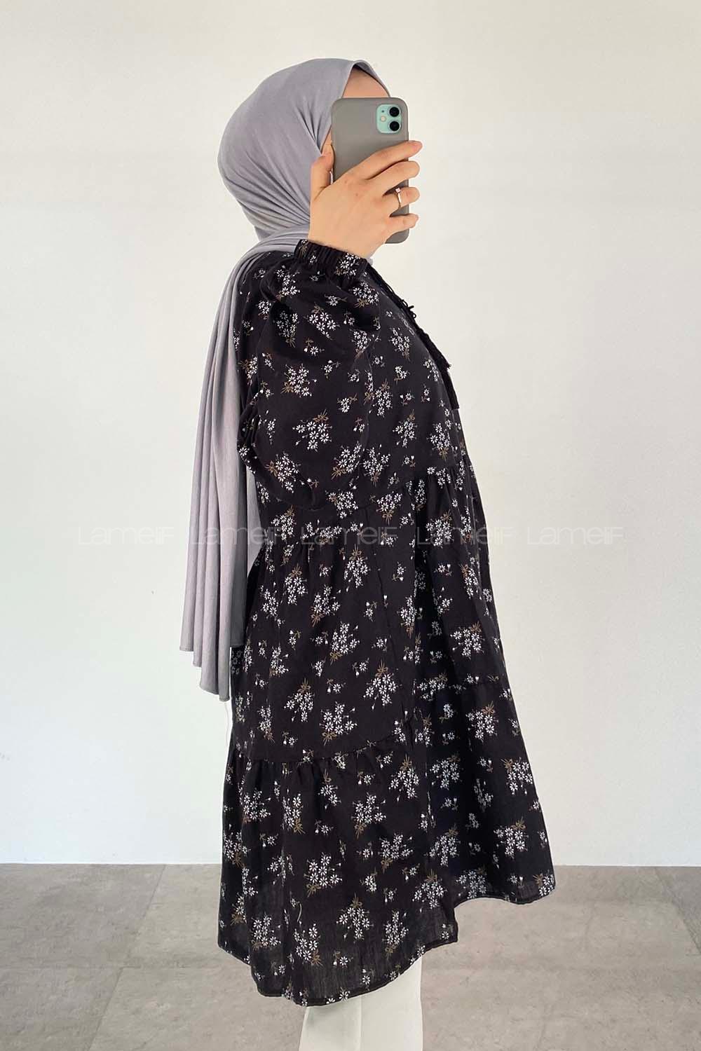 Black Crew Neck Long Arm Cotton Printed Shirt