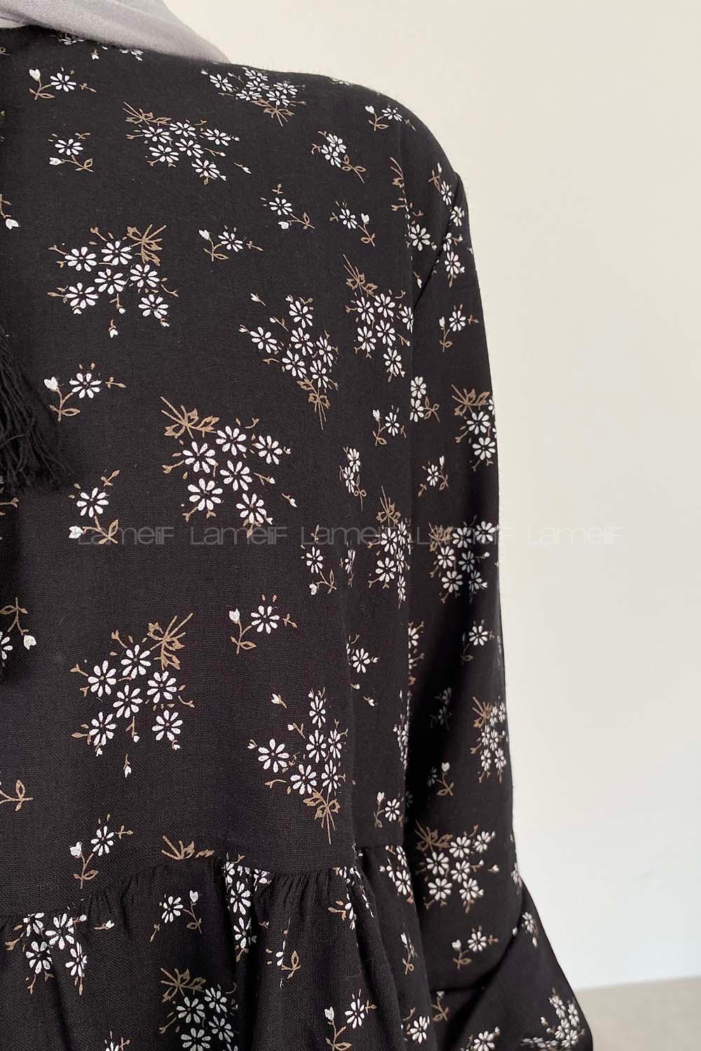 Black Crew Neck Long Arm Cotton Printed Shirt