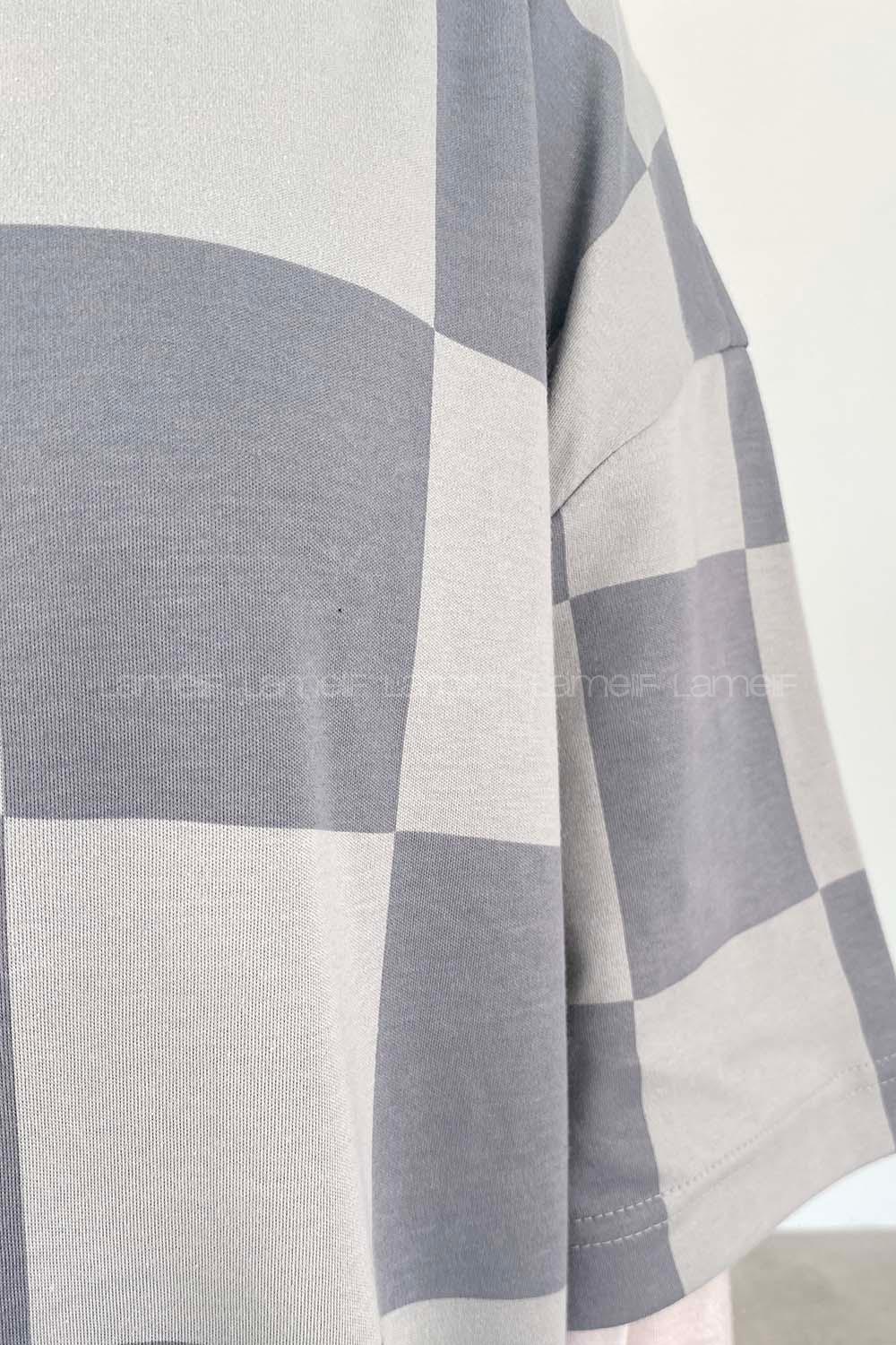 Gray Crew Neck Half Arm Arm Cotton Printed T-shirt