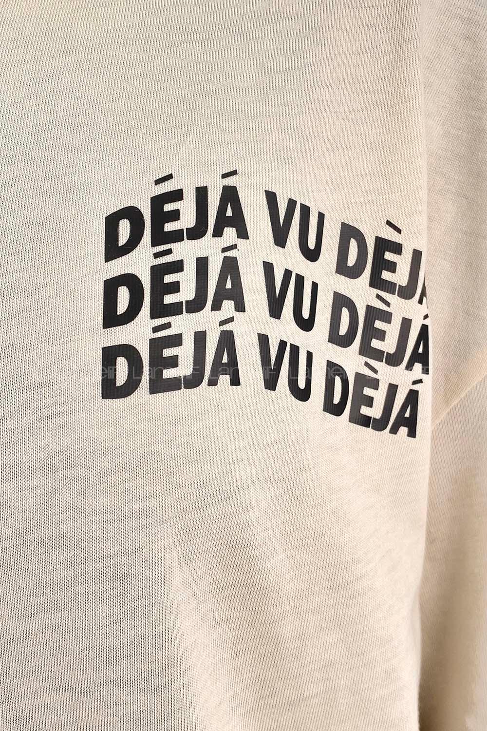 Cream Crew Neck Half Arm Arm Cotton Printed T-shirt