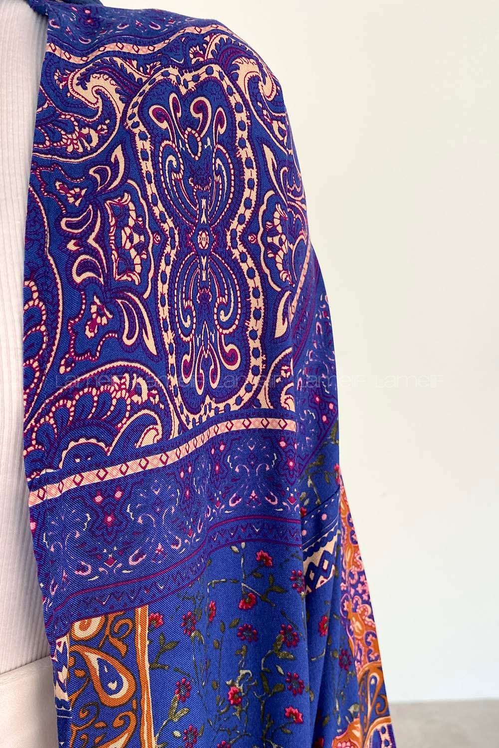 Indigo Bat Sleeve Arm Without Accessories Linen Plaid Kimono