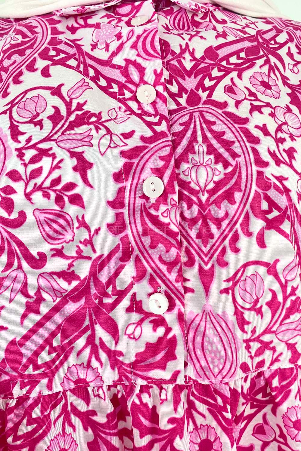 Pink Shirt Collar Cotton Printed Tunic