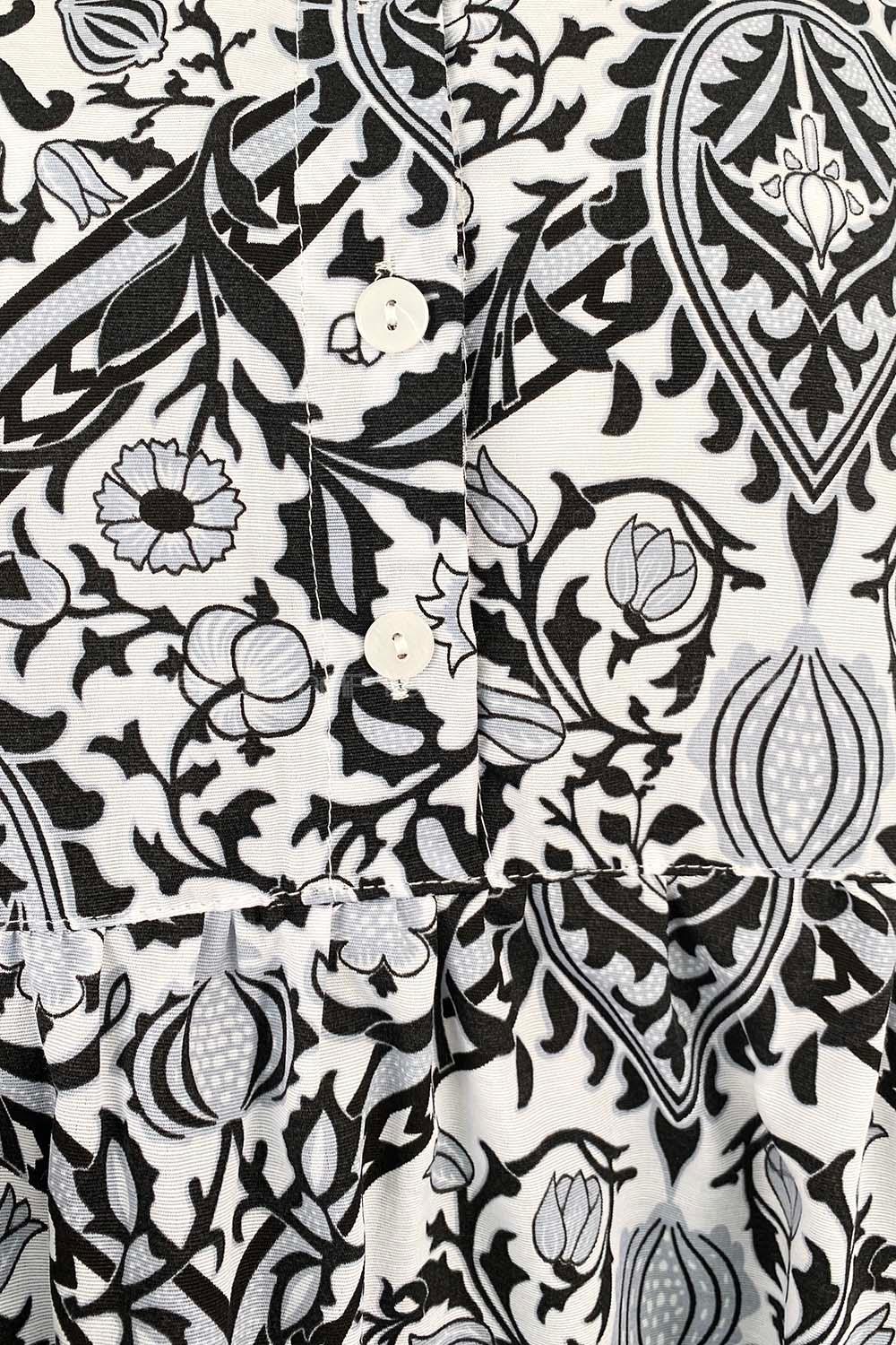 Black Shirt Collar Cotton Printed Tunic