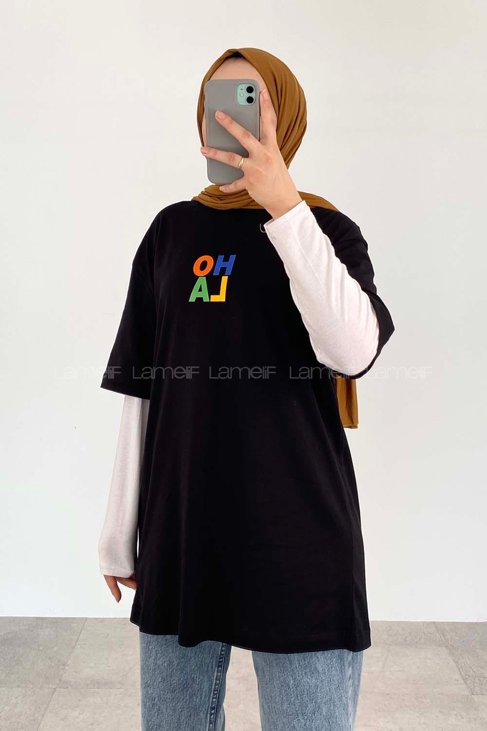 Black Crew Neck Half Arm Arm Cotton Printed T-shirt