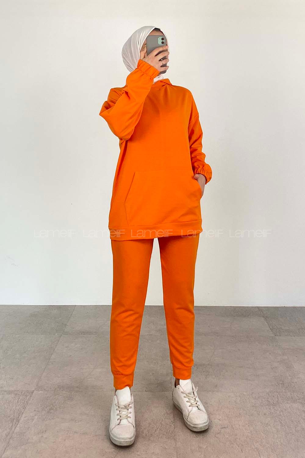 Orange Hood Neck Long Arm Without Accessories Cotton Elastic Trousers Comfortable Suit