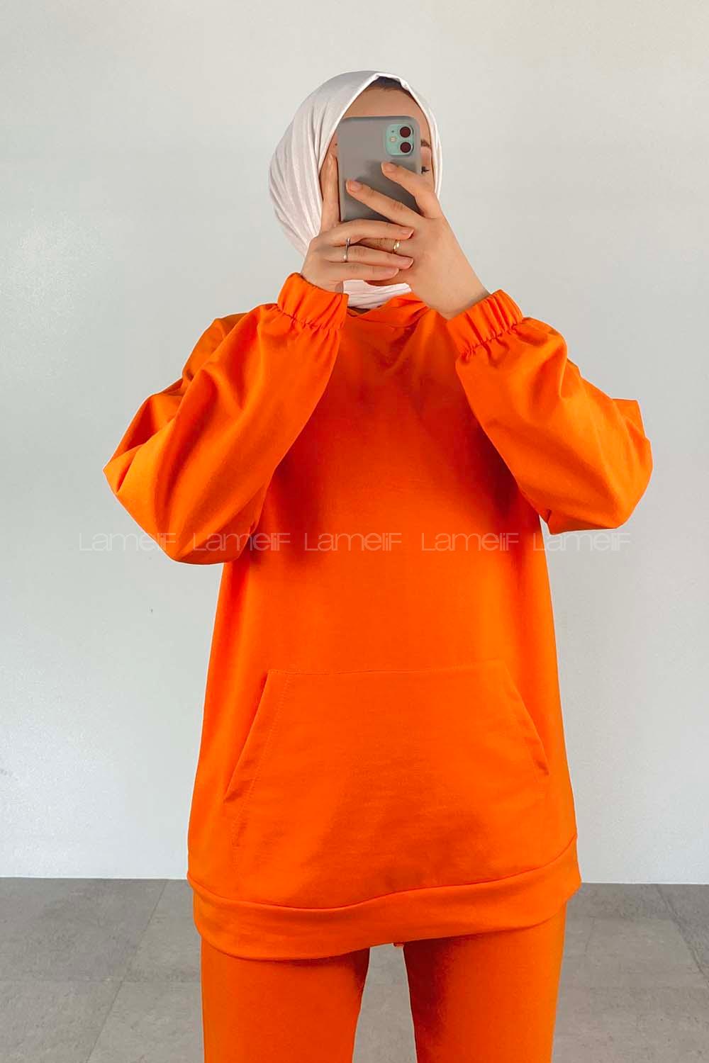 Orange Hood Neck Long Arm Without Accessories Cotton Elastic Trousers Comfortable Suit
