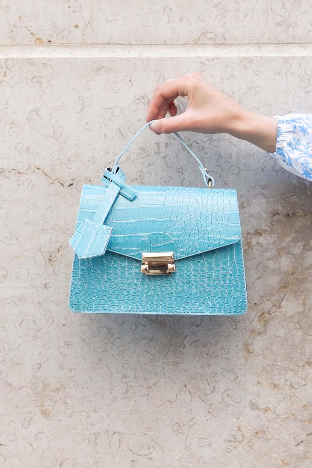 Ice Blue Buckle Skin Hand Bag Bag