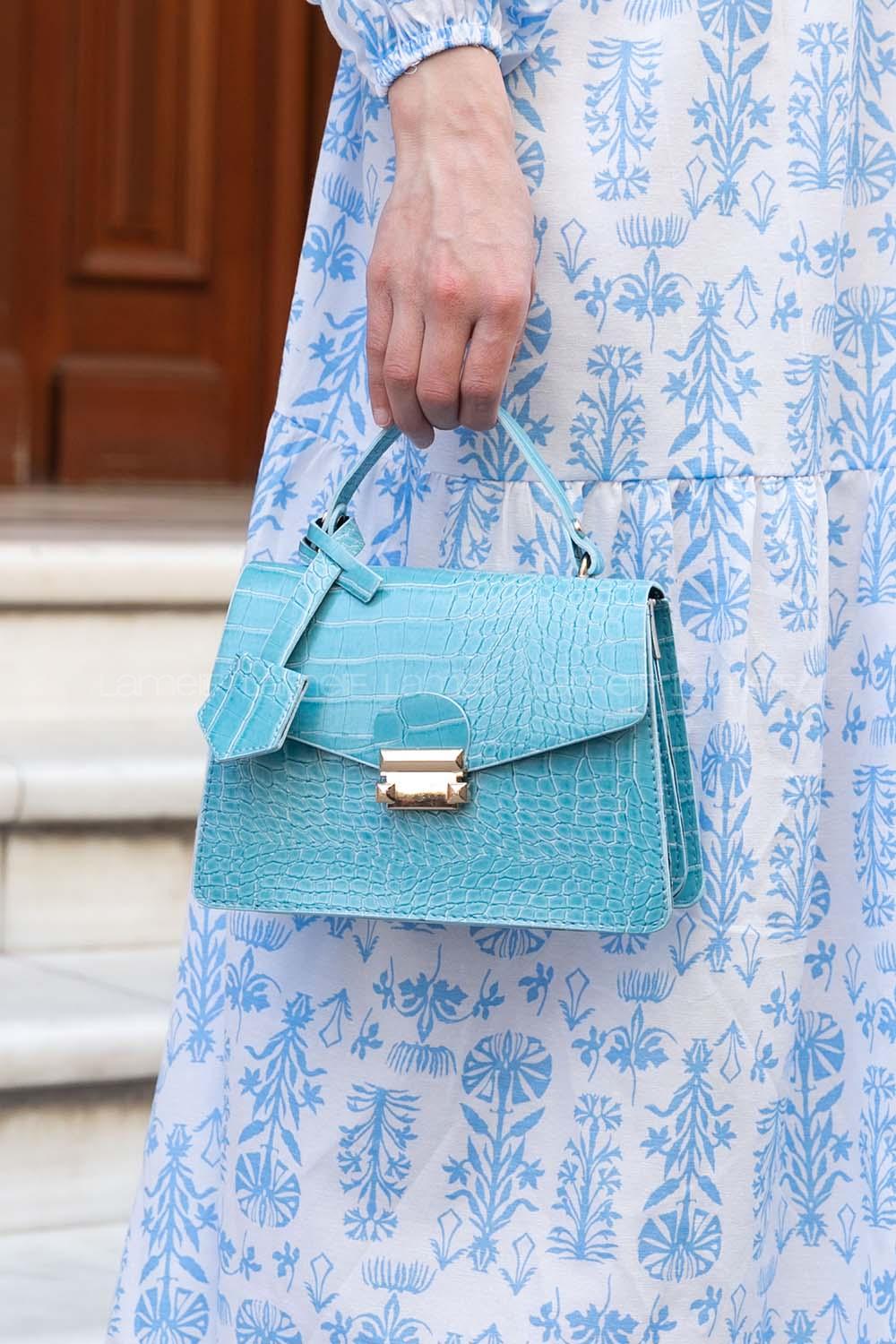 Ice Blue Buckle Skin Hand Bag Bag