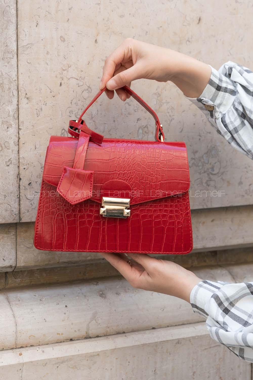 Red Buckle Skin Hand Bag Bag