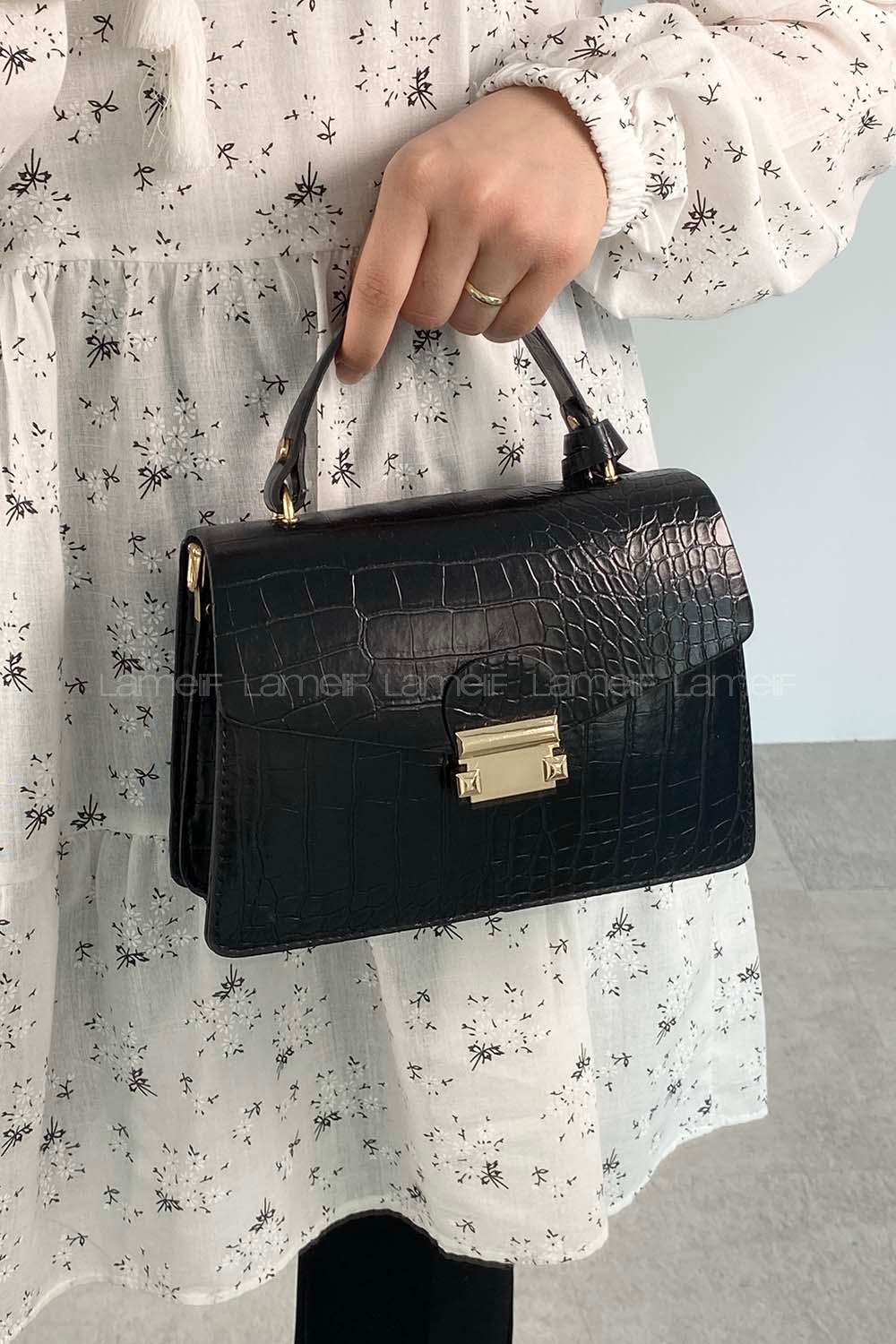 Black Buckle Skin Hand Bag Bag