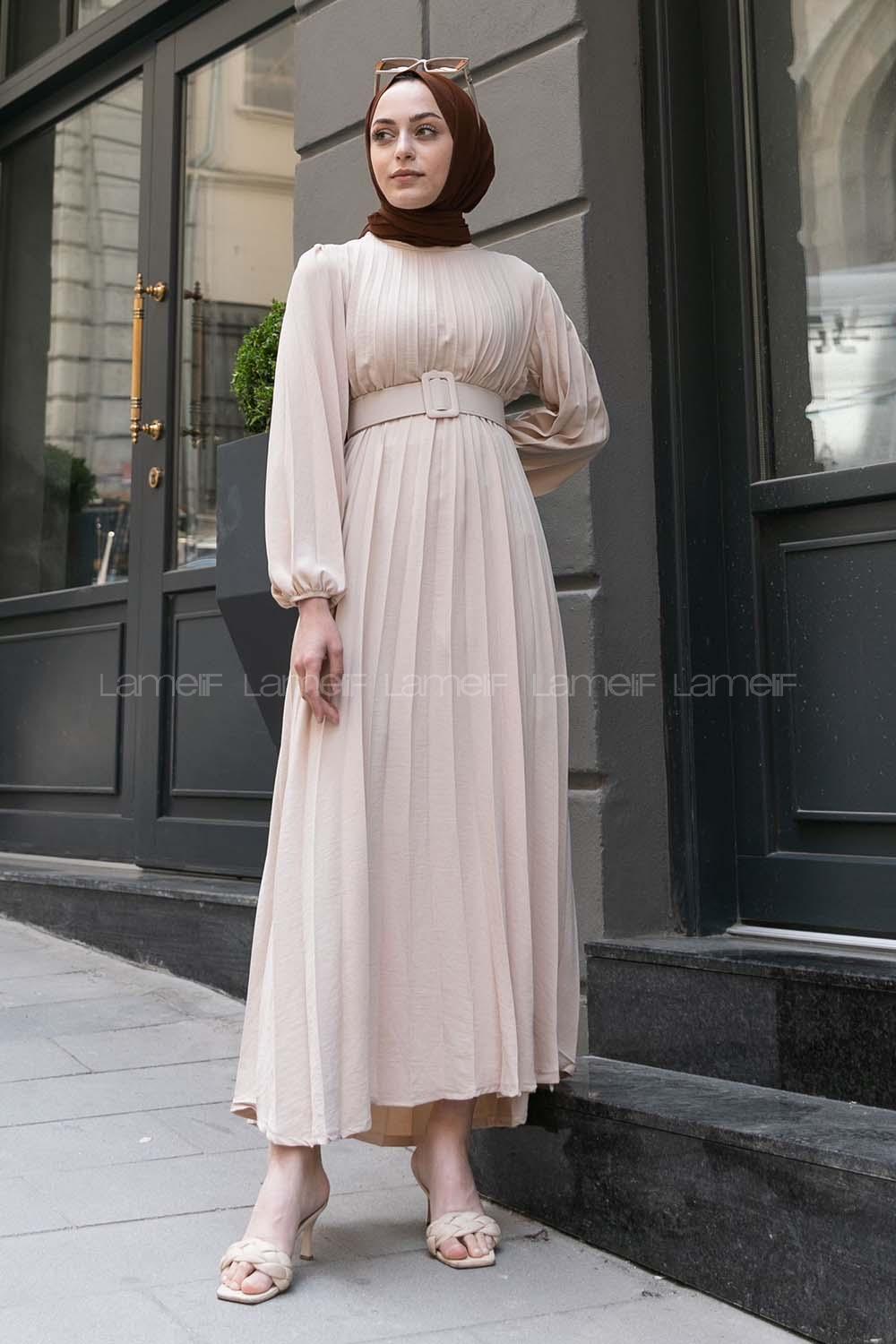 Cream Crew Neck Ayrobin Unprinted Dresess