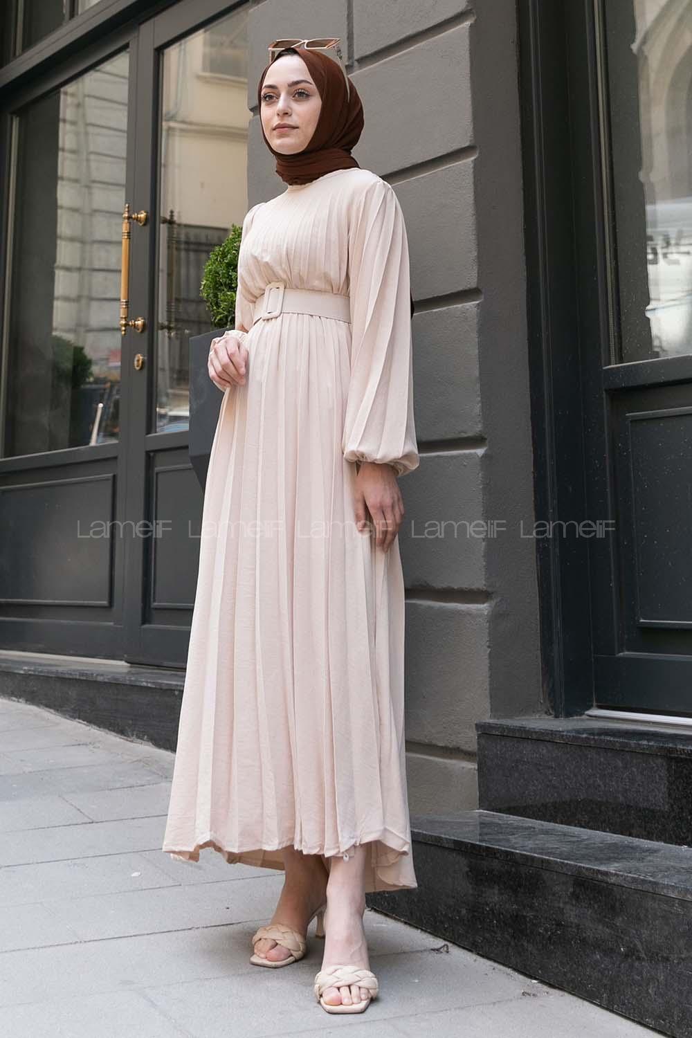 Cream Crew Neck Ayrobin Unprinted Dresess