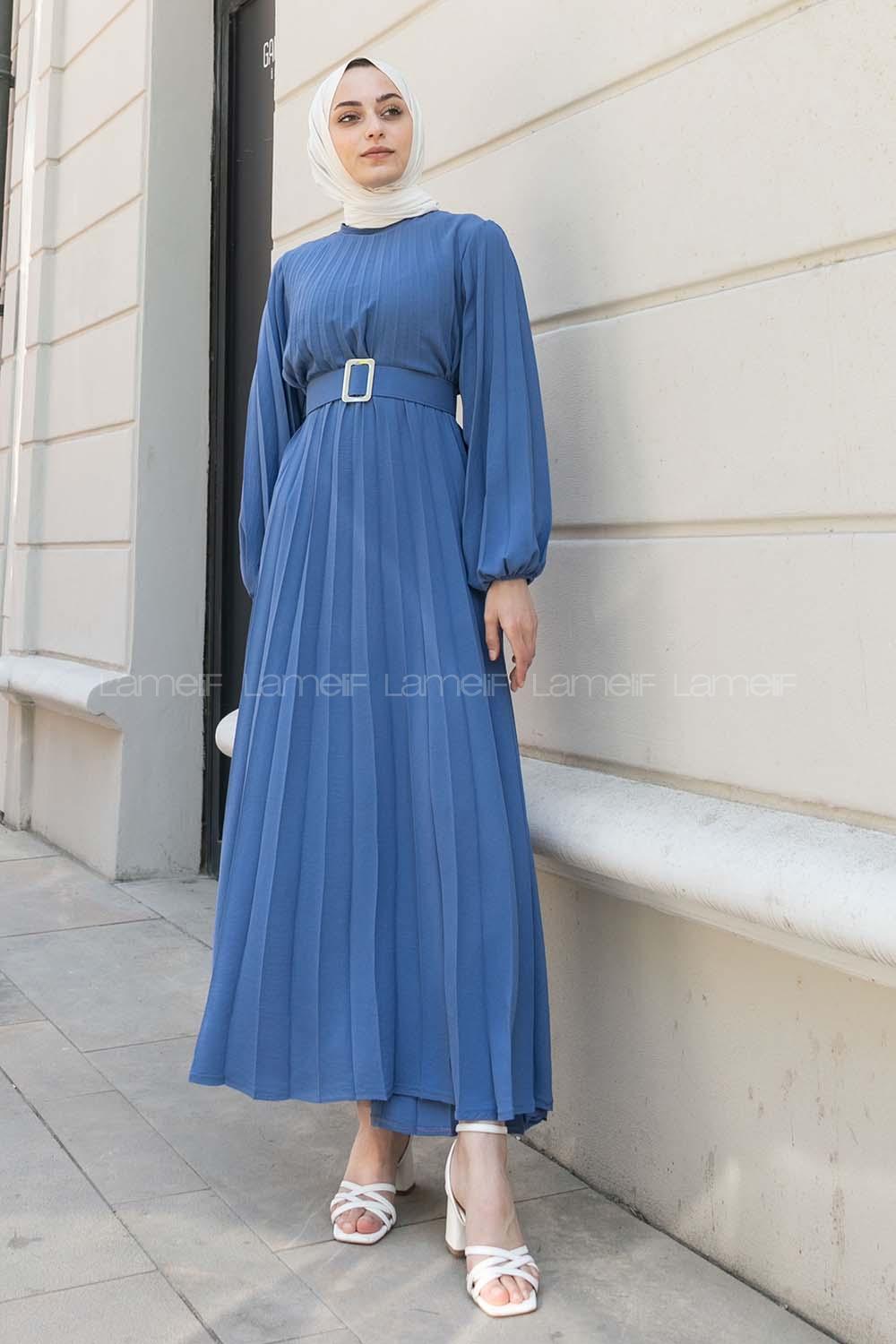 Blue Crew Neck Ayrobin Unprinted Dresess