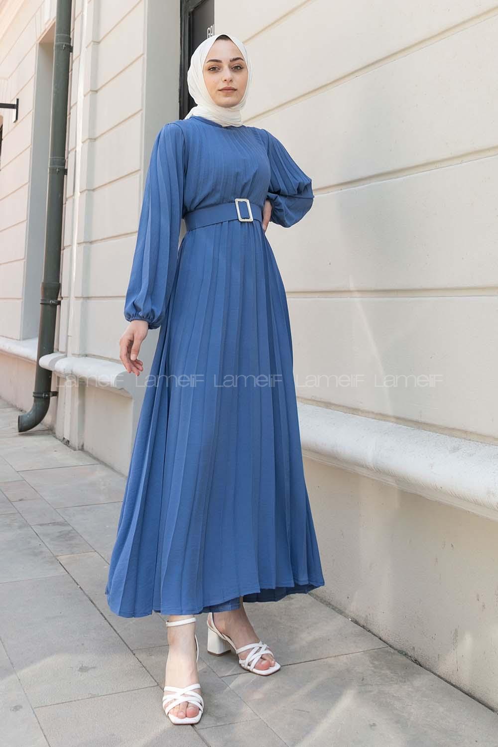 Blue Crew Neck Ayrobin Unprinted Dresess