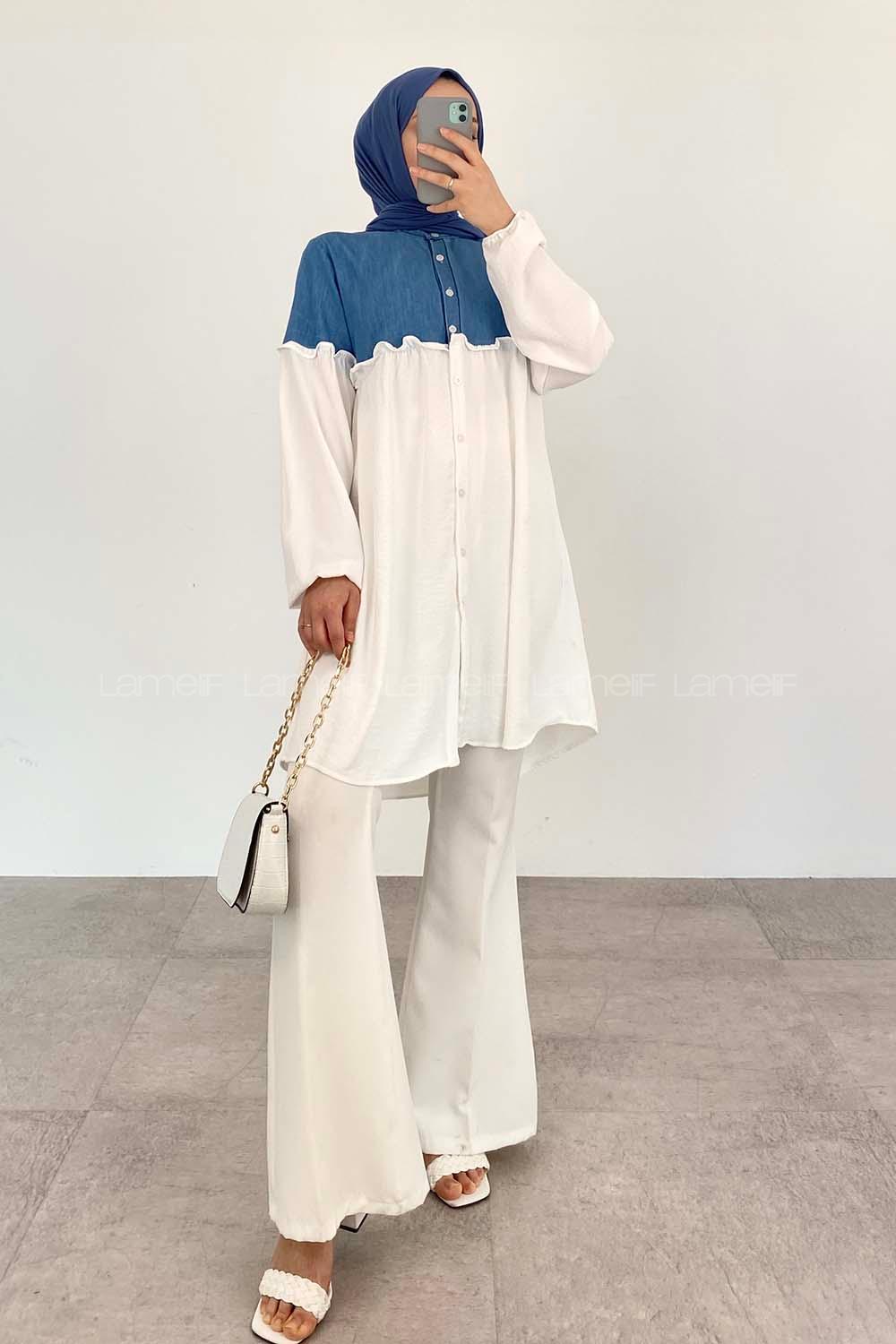 White Mandarin Collar Long Arm Ayrobin Unprinted Shirt
