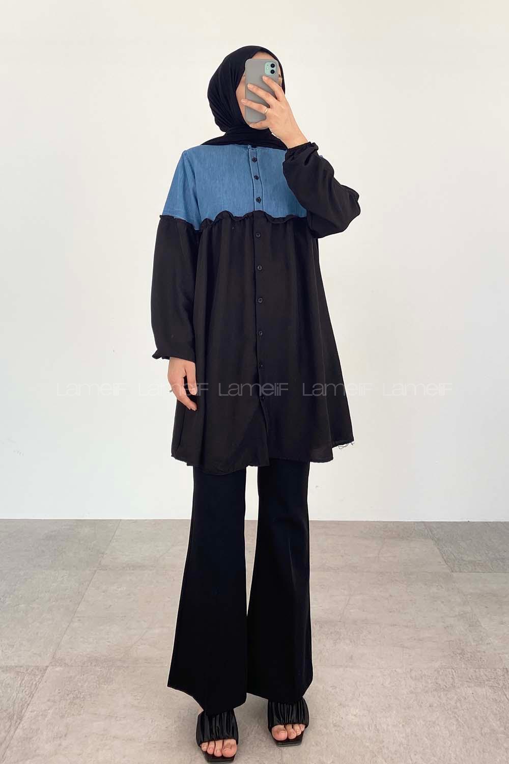 Black Mandarin Collar Long Arm Ayrobin Unprinted Shirt