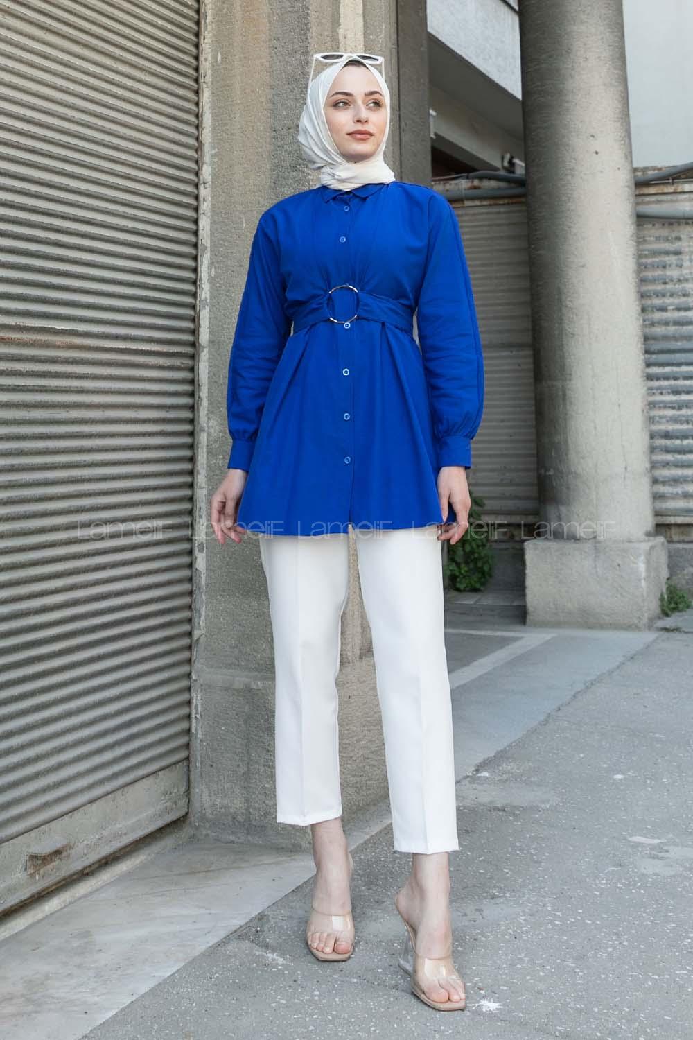 Saxe Shirt Collar Poplin Fabric Unprinted Tunic