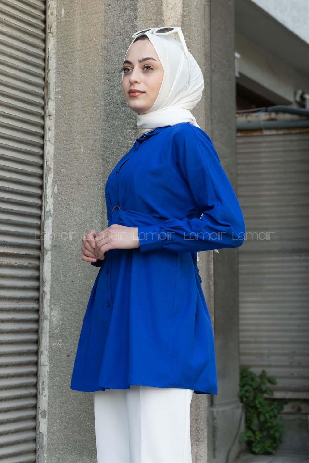 Saxe Shirt Collar Poplin Fabric Unprinted Tunic