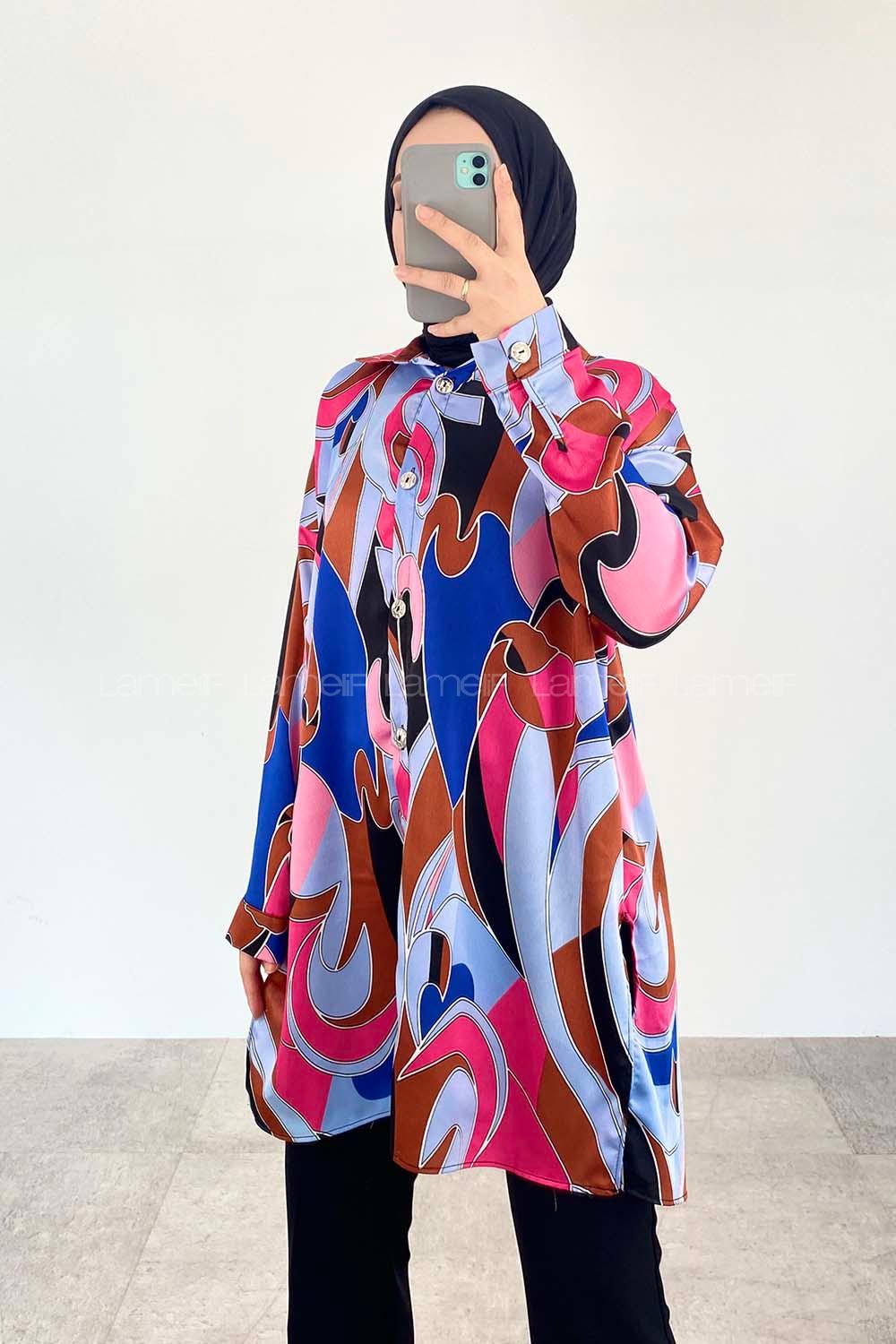 Fuchsia Shirt Collar Long Arm Cotton Fabric Printed Shirt