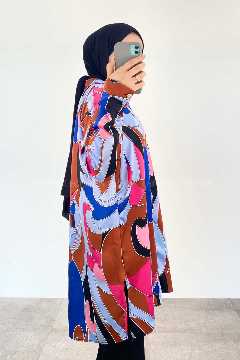 Fuchsia Shirt Collar Long Arm Cotton Fabric Printed Shirt