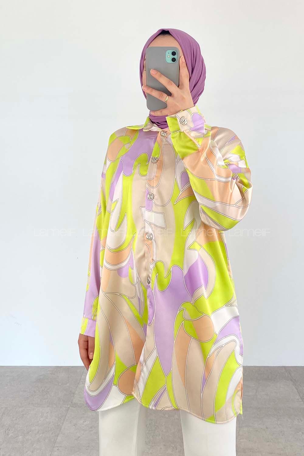 Lilac Shirt Collar Long Arm Cotton Fabric Printed Shirt