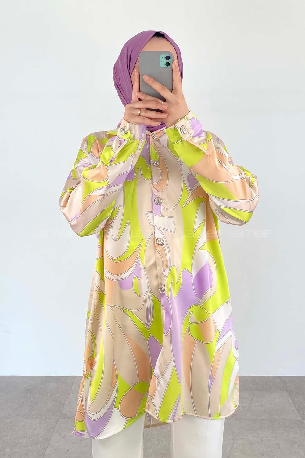 Lilac Shirt Collar Long Arm Cotton Fabric Printed Shirt