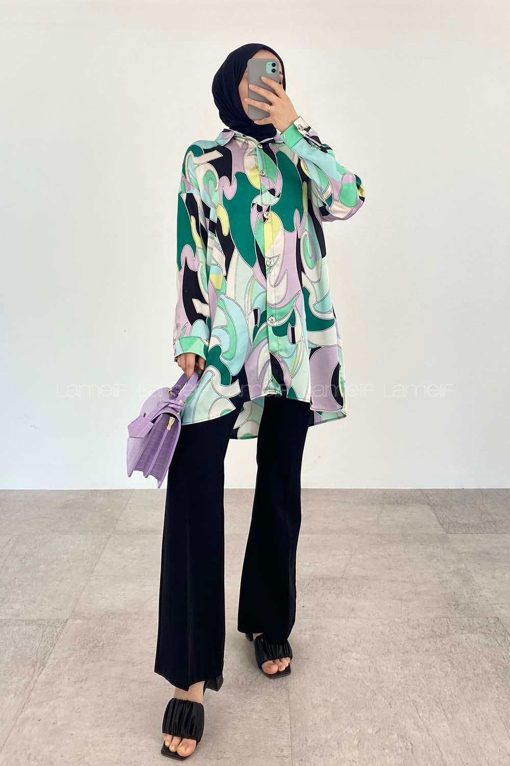 Emerald Green Shirt Collar Long Arm Cotton Fabric Printed Shirt