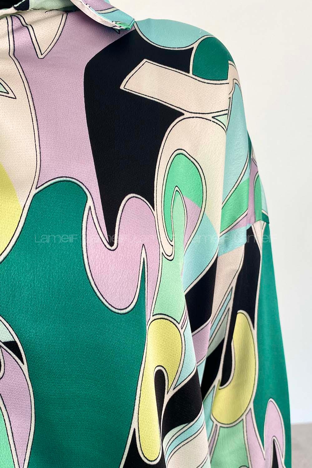 Emerald Green Shirt Collar Long Arm Cotton Fabric Printed Shirt