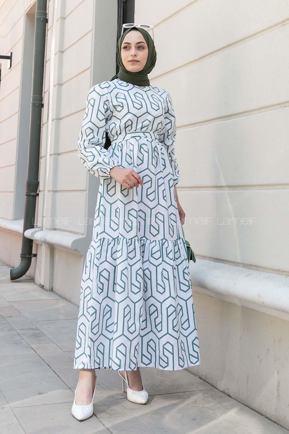 Pastel Green Crew Neck Cotton Printed Dresess