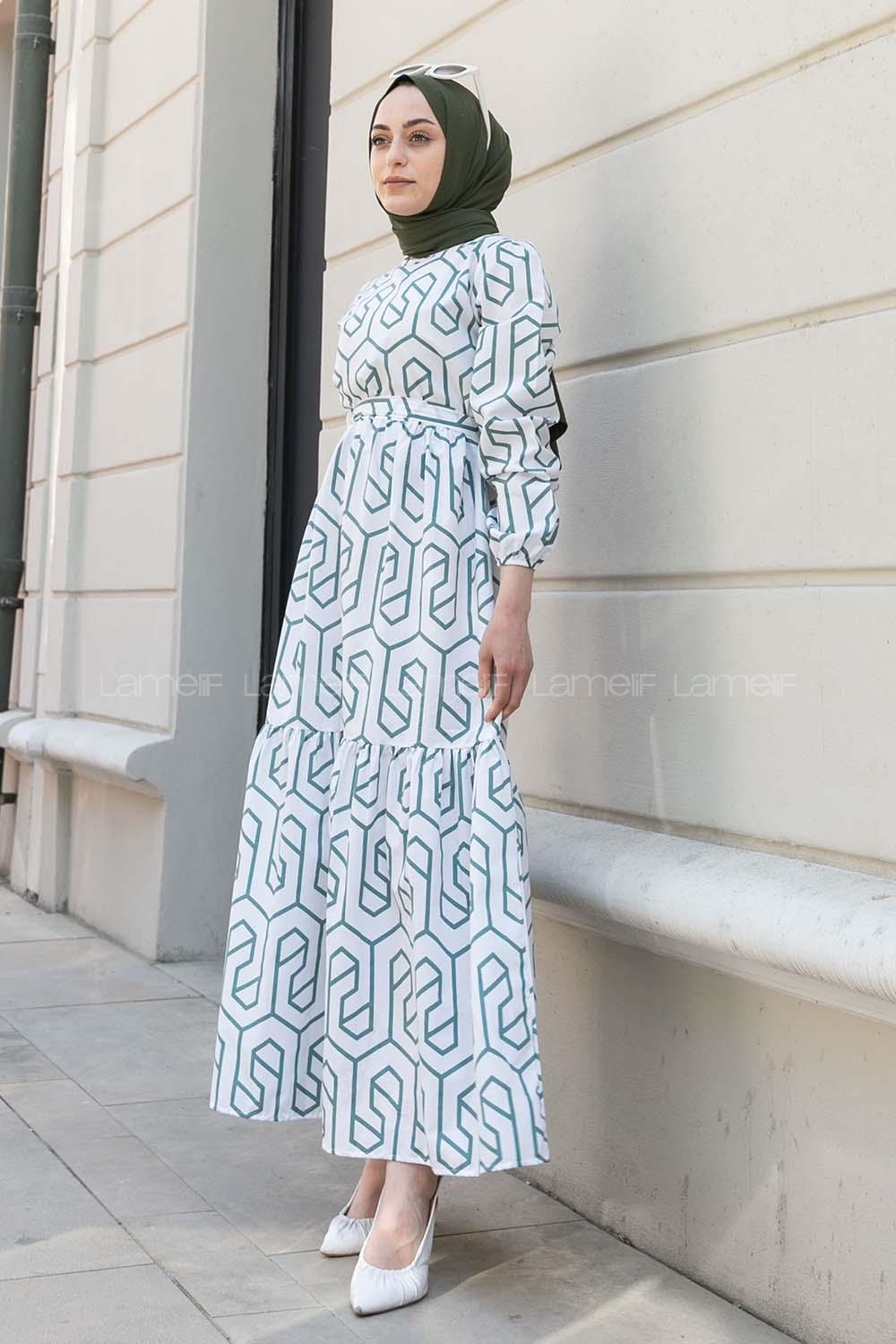 Pastel Green Crew Neck Cotton Printed Dresess