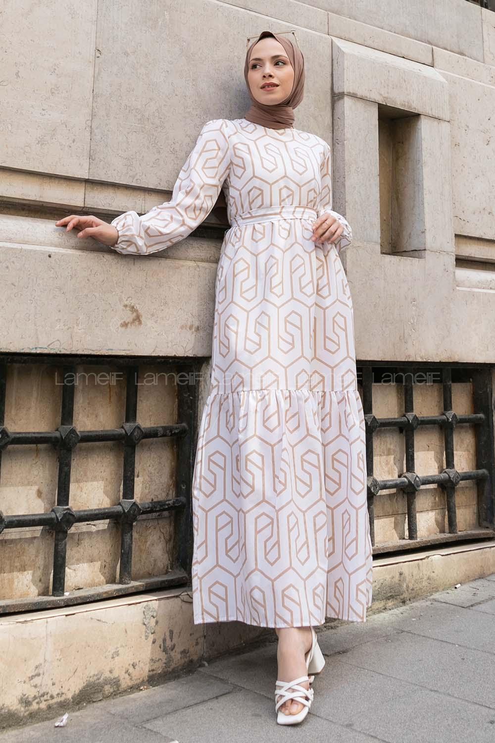 Brown With Milk Crew Neck Cotton Printed Dresess